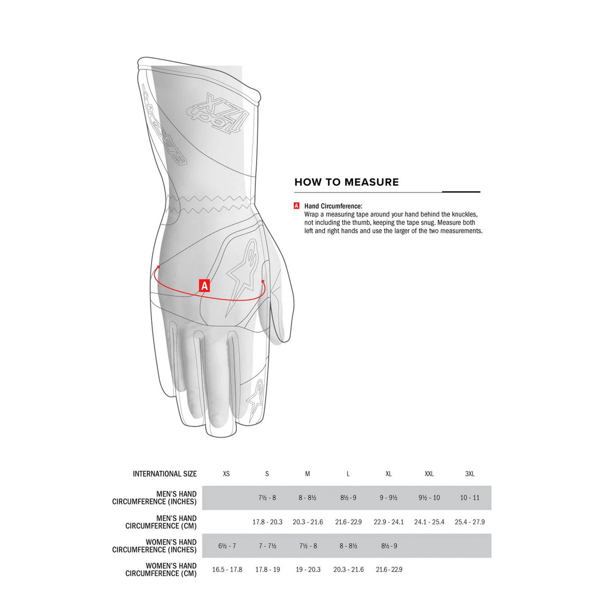 Alpinestars Glove Size Storleksguide