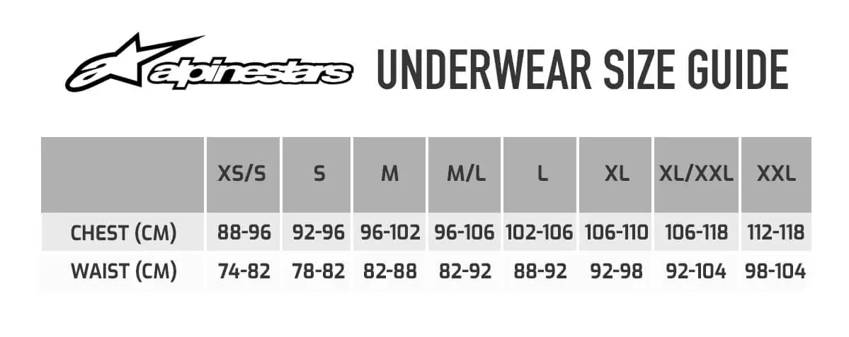 Alpinestars Underwear Size Guide