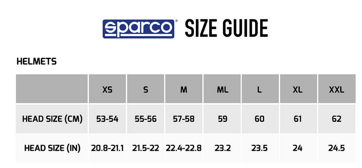 Sparco Helmet Size Guide